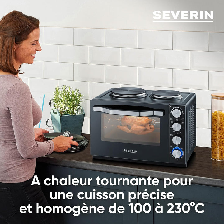 SEVERIN Back- und Toastofen mit Kochplatten, 2500 W, schwarz, TO 2065, Back- und Toastofen