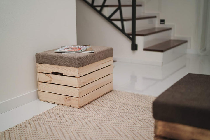 GrandBox Sitzhocker aus Holz 37x40x50 Polster, Sitztruhe Hocker mit Stauraum, Sitzbank, Sitzpouf, Si