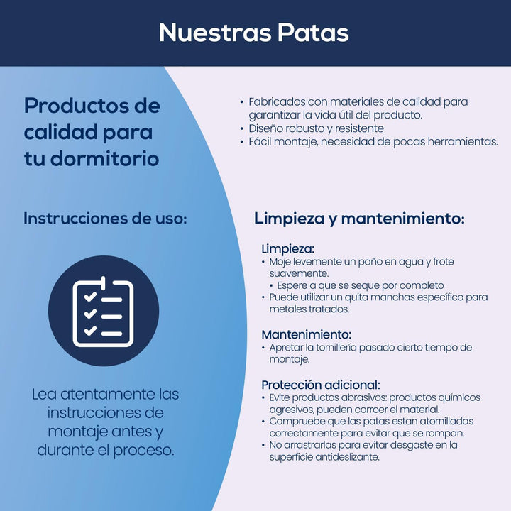 DUÉRMETE ONLINE Juego Patas cuadradas Con abrazadera para Somier de 30x30mm, Altura 27cm Set mit 6 q