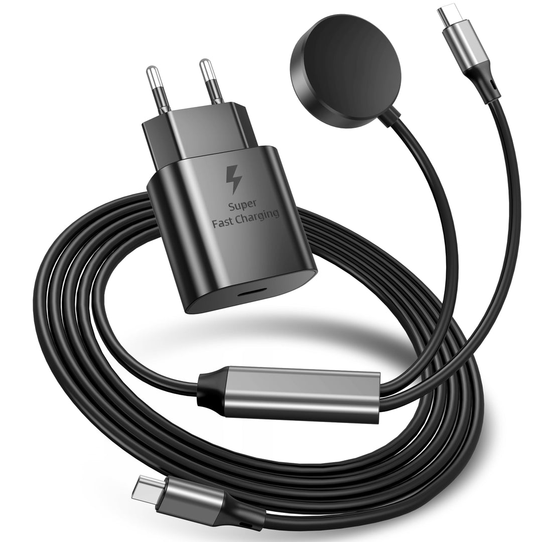 2-in-1 Ladegerät für Samsung Watch,25 W USB-C-Schnellladegerät,Kompatibel mit Galaxy Watch 8/7/Ultra