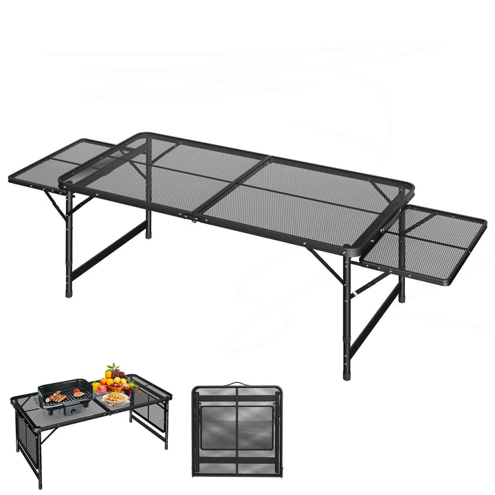 Tragbarer Campingtisch 120x60cm, Höhenverstellbar & Klappbar Gartentisch mit Metallgitterplatte, Erw