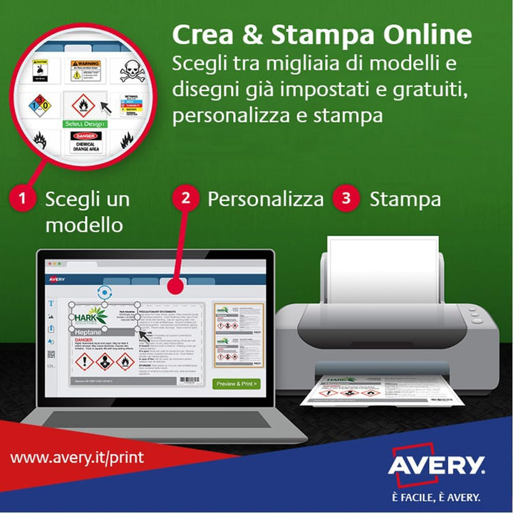 Avery b7651–50 A4 Ultra robuste Wasserdicht GHS Etiketten für alle Drucker – Weiss