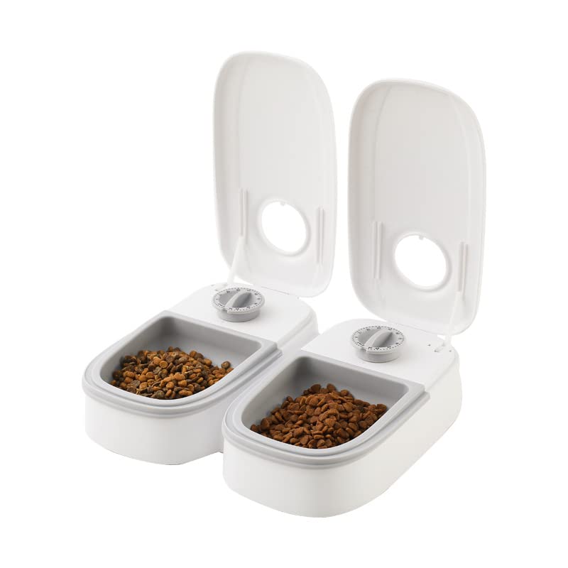 Wuudi Futterautomat Katze für 2 Mahlzeiten Futterautomat Hunde,Pet Feeder Futternapf mit Timer für T