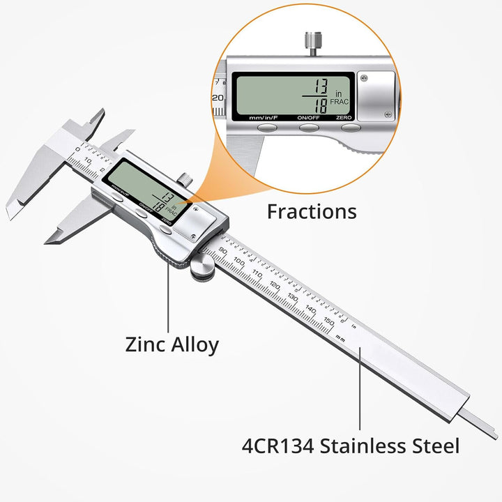 H35C Digitaler Messschieber aus Edelstahl mit LCD-Display, Messbereich 0–150mm / 0–6 Zoll – Präzise