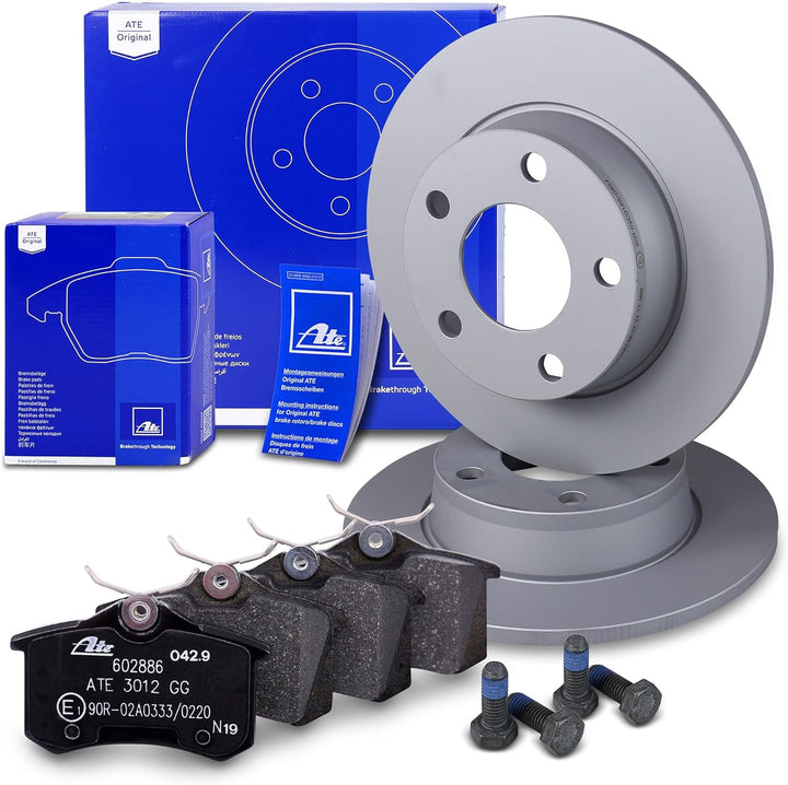 ATE Bremsenset Hinterachse inkl. Bremsscheiben Hinten Ø 255 mm Voll und Bremsbeläge Hinten, Passend
