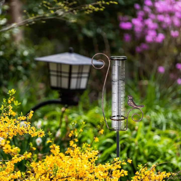 Venniy Regenmesser für den Aussenbereich, 17,8 cm Glas-Regenmesser mit Metallpfahl, dekorativer Voge