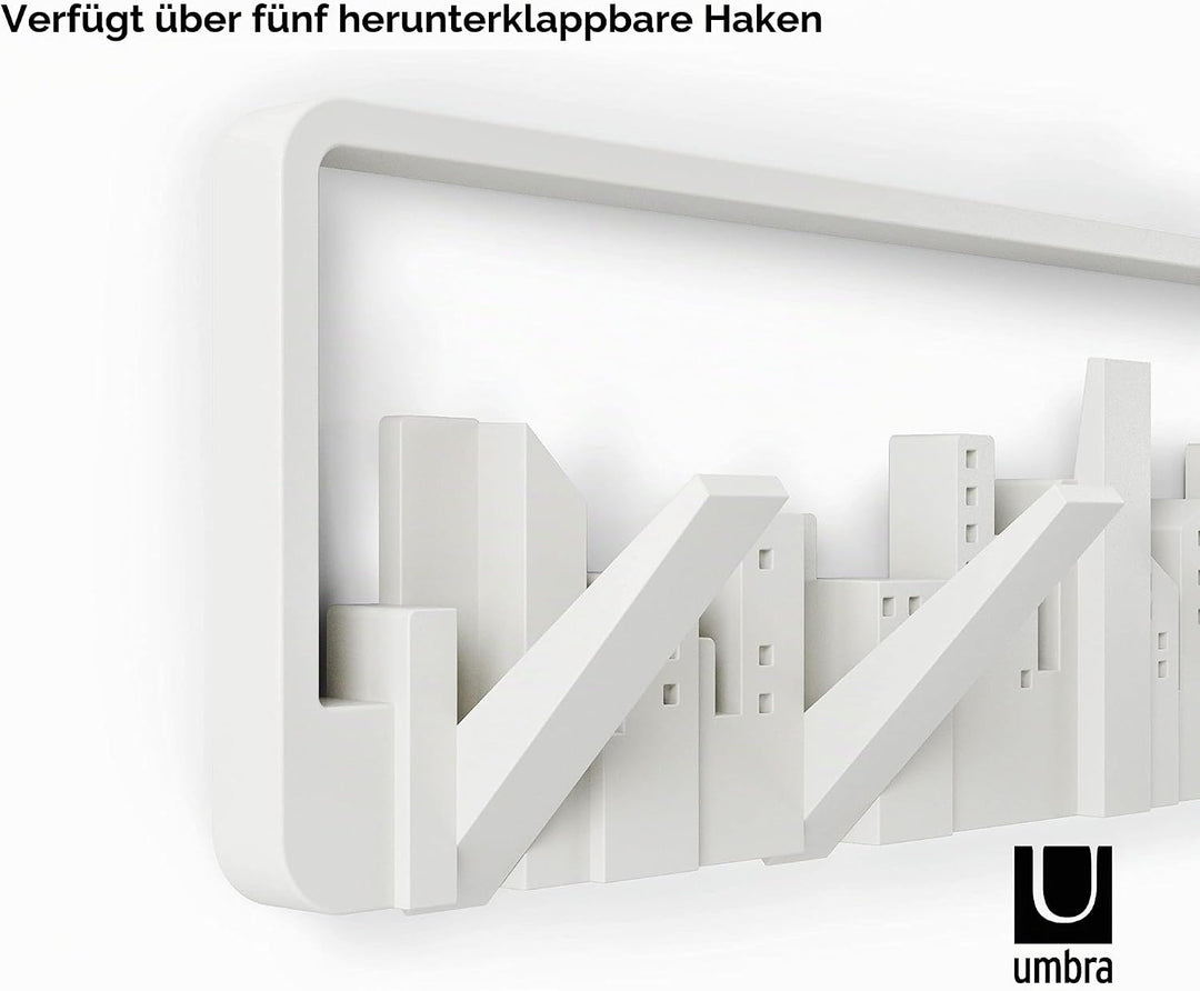 Umbra Skyline Garderobenhaken - Moderne und Platzsparende Garderobenleiste mit 5 Beweglichen Haken f