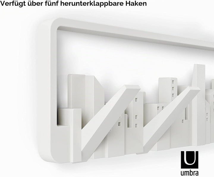 Umbra Skyline Garderobenhaken - Moderne und Platzsparende Garderobenleiste mit 5 Beweglichen Haken f