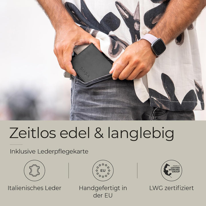 Jaimie Jacobs Flap Boy AirTag Edition Magic Wallet mit Münzfach Echtleder (Büffelleder Schwarz), B&#
