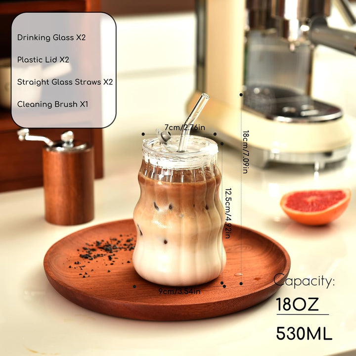 VITEVER 2 Stück 530ml Latte Macchiato Gläser mit Deckel und Strohhalm, Eiskaffee Gläser, Longdrinkgl