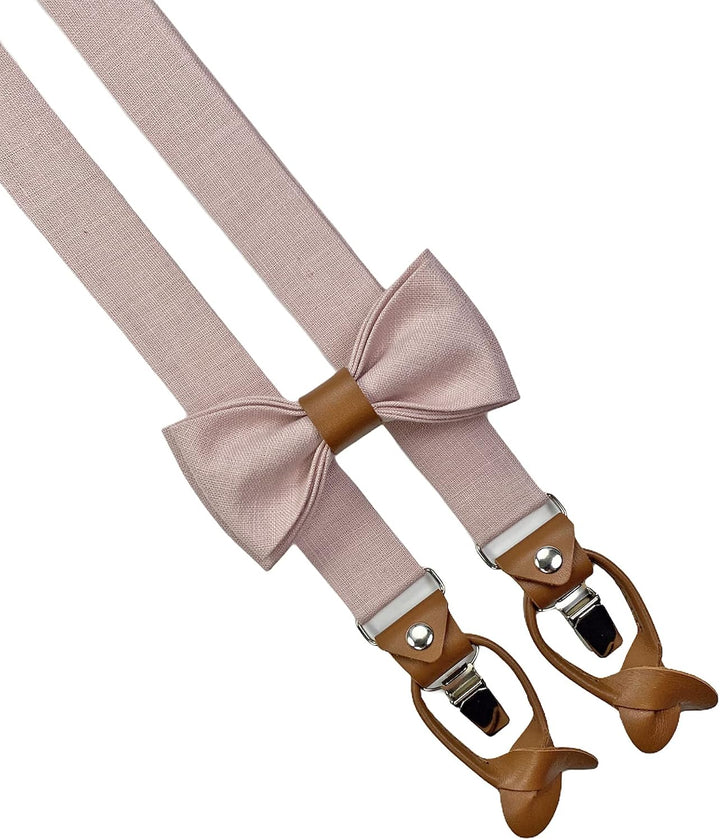LINILI Leinen Accessoires SET: Fliege, Hosenträger, Einstecktuch, Manschettenknöpfe- Fliege Bereits