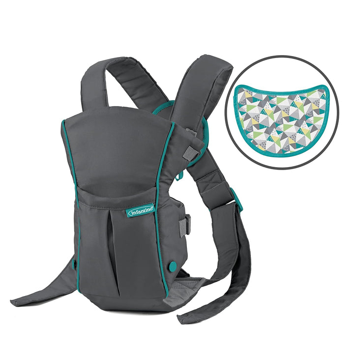 Infantino Swift Classic Babytrage, 2 Tragepositionen mit Wonder Cover Lätzchen, verstellbare Gurte,