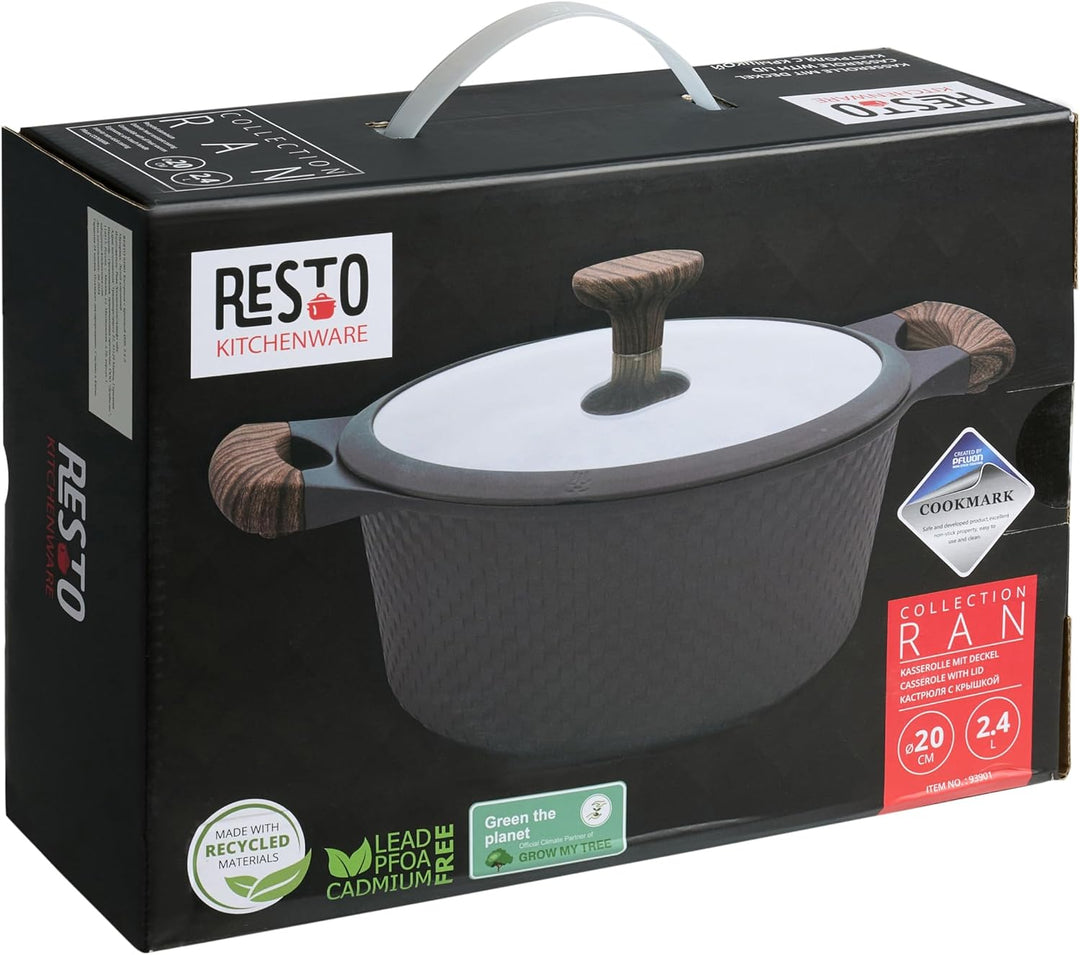 RESTO 93901 Topf mit Glasdeckel Ø20cm schwarz 2,4L - stilvoller Topf antihaftbeschichtet, Induktion,