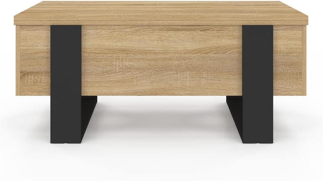 IDMarket - Rechteckiger Couchtisch, klappbar, umwandelbar in einen Esstisch Phoenix, Holz und Schwar
