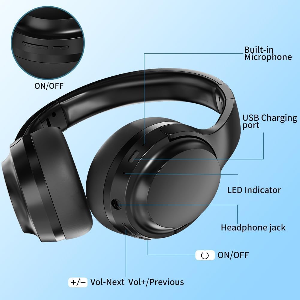 Kabelloser Bluetooth Over-Ear-Kopfhörer, On-Ear-Kopfhörer Mit Mikrofon, Bis Zu 40 Stunden Akkulaufze