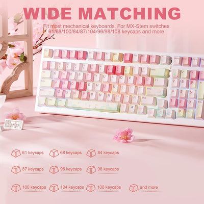 YUNZII Frühling Garten Keycaps, PBT Double Shot Custom Keycap Set, 142 Tasten Dye-Sublimation Custom