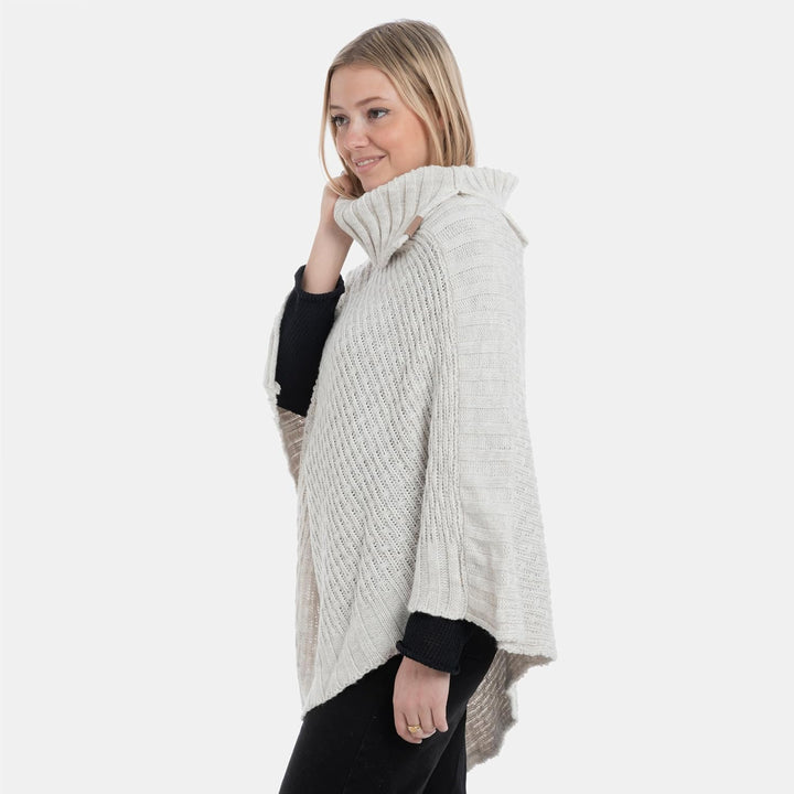 KNIT FACTORY - Nicky Gestrickter Poncho - Damen Strickponcho mit Kragen - Mit Wolle - Hochwertige Qu