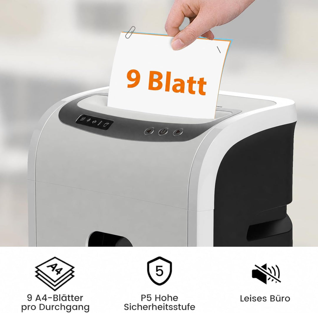 Partikelschnitt Aktenvernichter- Sicherheitsstufe P5 Für Sensible Dokumente, 9 Blatt (80 g/m²), TÜV+
