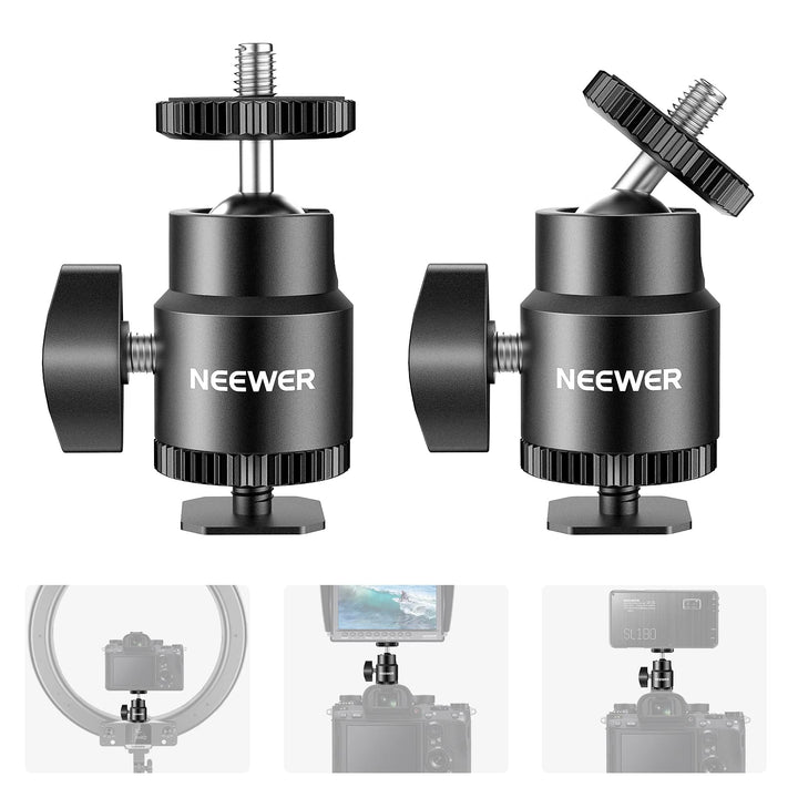 NEEWER 2er-Pack 1/4" Blitzschuhhalterung mit zusätzlicher 1/4" Schraube, Mini-Kugelkopf-Blitzschuhha