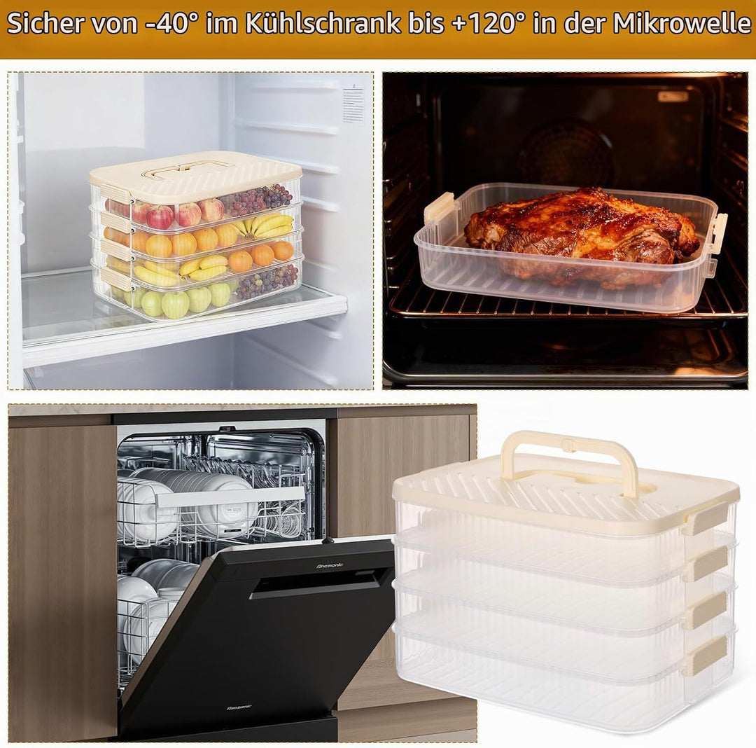 4-Lagige Stapelbare Keksdosen mit Deckel, 14x20.5x30.5CM Luftdichte Aufbewahrungsbox für Kekse, Dess
