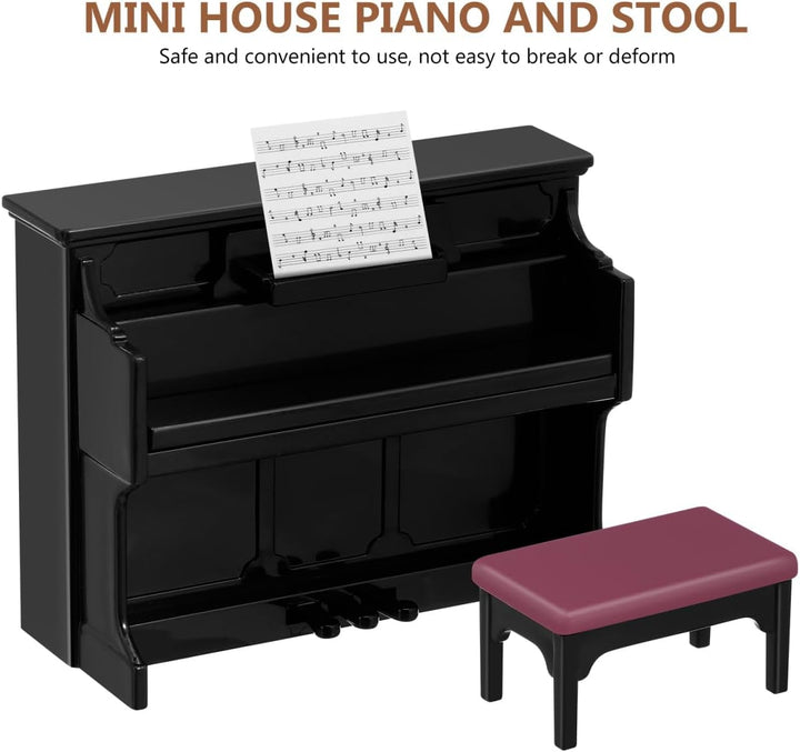 HANABASS 1 Satz Miniatur Klavier mit Hocker, Simulative Piano Modell für Puppenhaus Dekoration Handg
