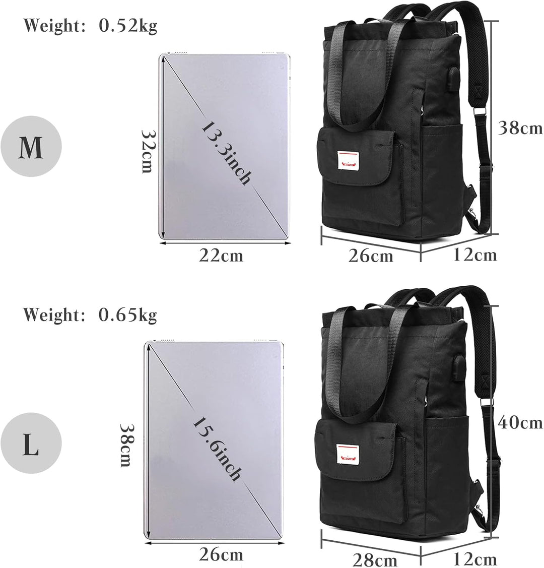 PORRASSO Damen Laptop Rucksack Casual Schultertasche mit USB Ladeanschluss Gepäckband Schultasche fü