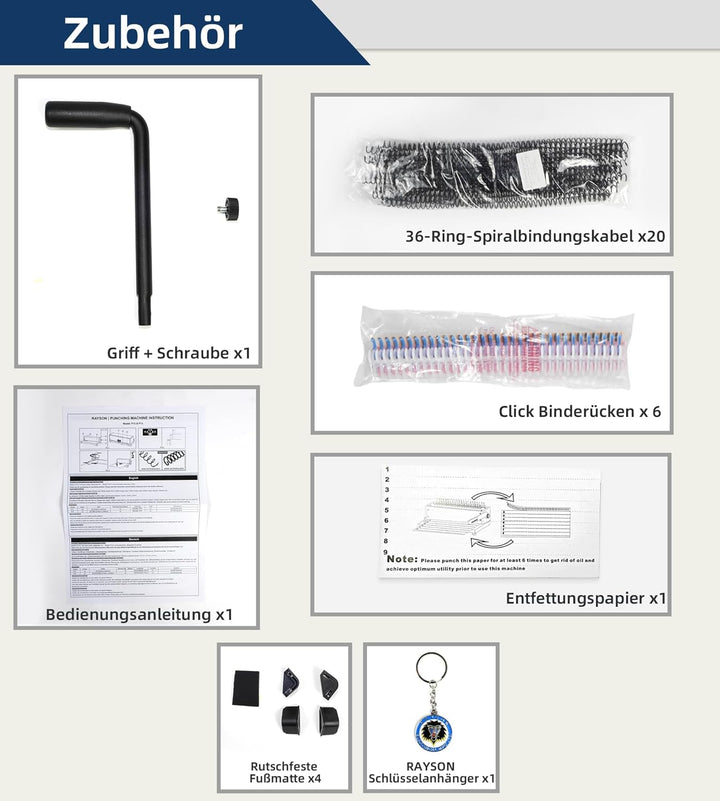 RAYSON Bindemaschine, 12 Blatt Stanzen, 34 Löcher, A4, Robuste Metallkonstruktion, Verwendung mit Sp