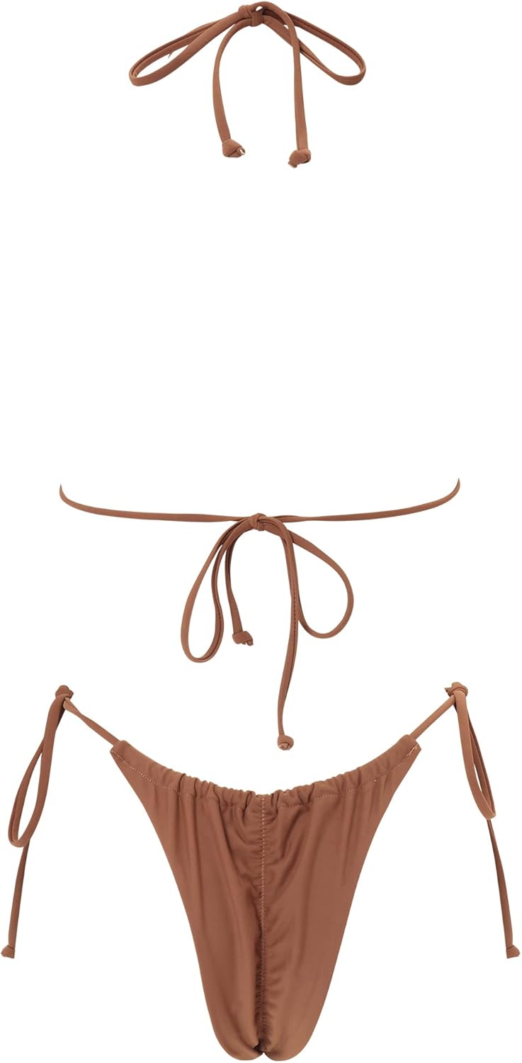 RXRXCOCO Sexy Brazilian Bikini Damen Set Triangel String Oberteil Bikini Tanga Bademode S Braun, S B