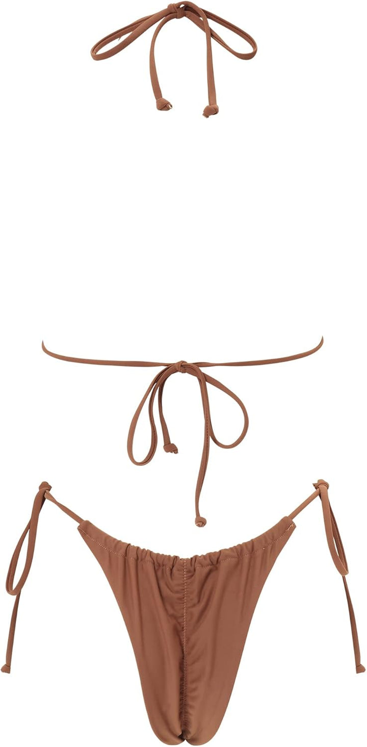 RXRXCOCO Sexy Brazilian Bikini Damen Set Triangel String Oberteil Bikini Tanga Bademode L Braun, L B