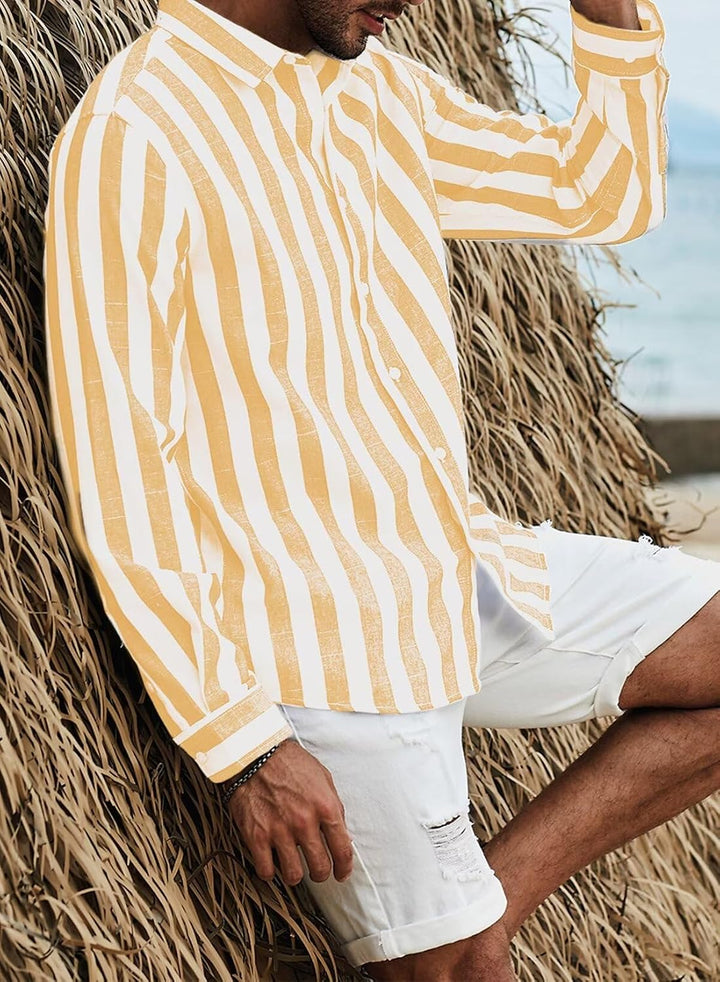 Meilicloth Herren Hemd Langarm Sommer Gestreifte Freizeithemden Casual mit Knöpfen Regular Fit XXL B