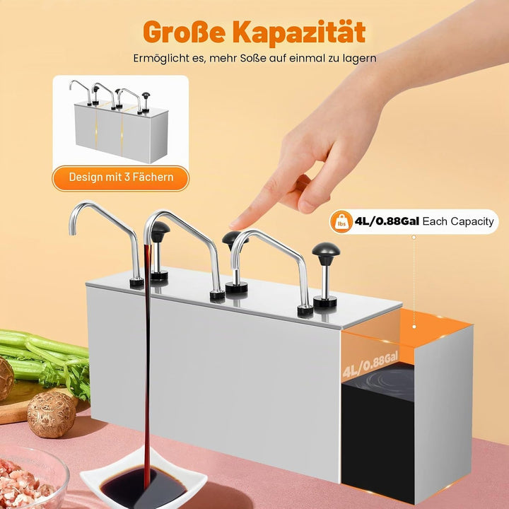 PansyWind Saucenspender Sauce Dispenser Pumpe Senf Ketchup 3 Köpfe Spender aus 304 Edelstahl für Res