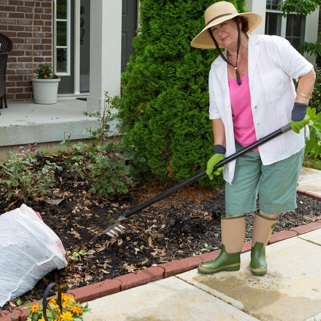 Garden Harke, 4 Zahnstahl Rechen Garten Unkrauthacke, Unkraut Entferner Gerät, Garten Unkrautstecher