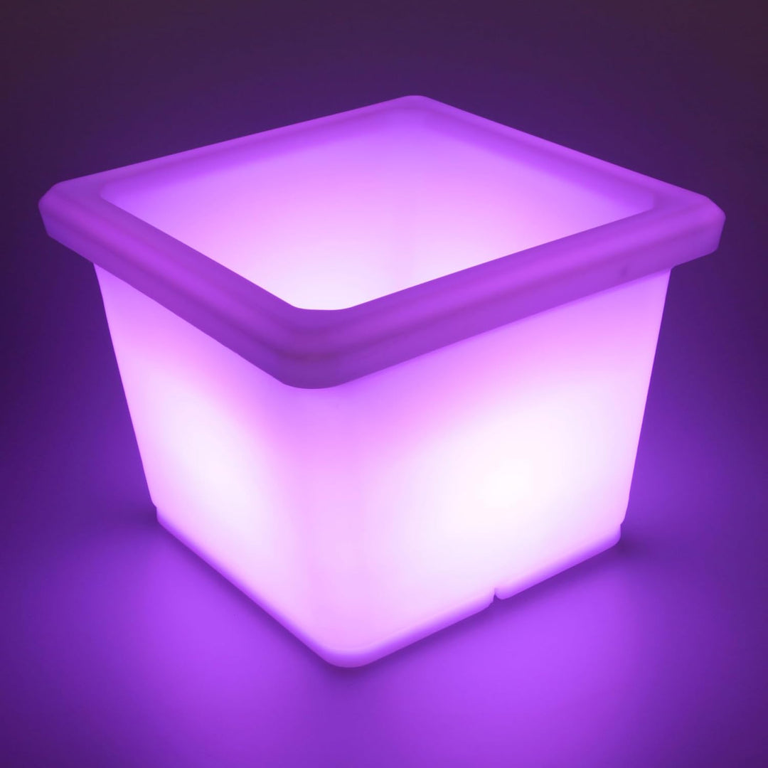 LED Blumentopf Blumenkübel Leuchtend eckig 35x35x27 cm kabellos mit Akku bunt RGB Farbwechsel und Fe