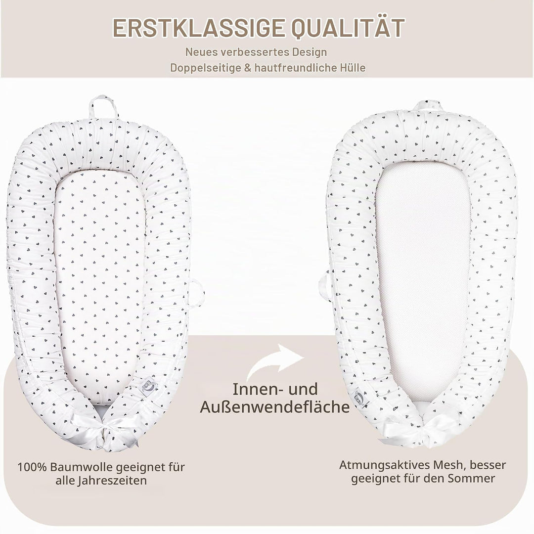 EAQ Babynest Nestchen Baby Weiches Atmungsaktives baby bett für Neugeborene Geschenk 100% Baumwolle