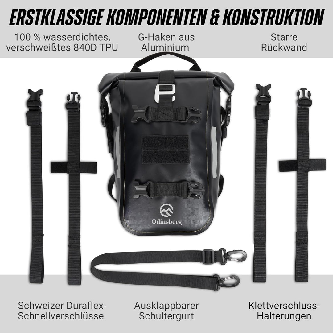Odinsberg 7L Wasserdicht Hecktasche Motorrad | Sturzbügeltasche, Satteltasche, Sissybar Tasche, Seit