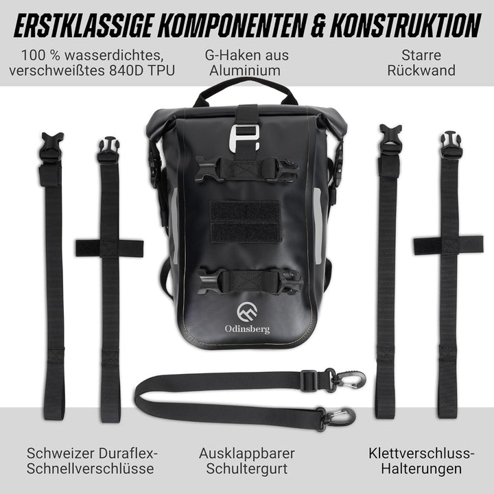 Odinsberg 7L Wasserdicht Hecktasche Motorrad | Sturzbügeltasche, Satteltasche, Sissybar Tasche, Seit