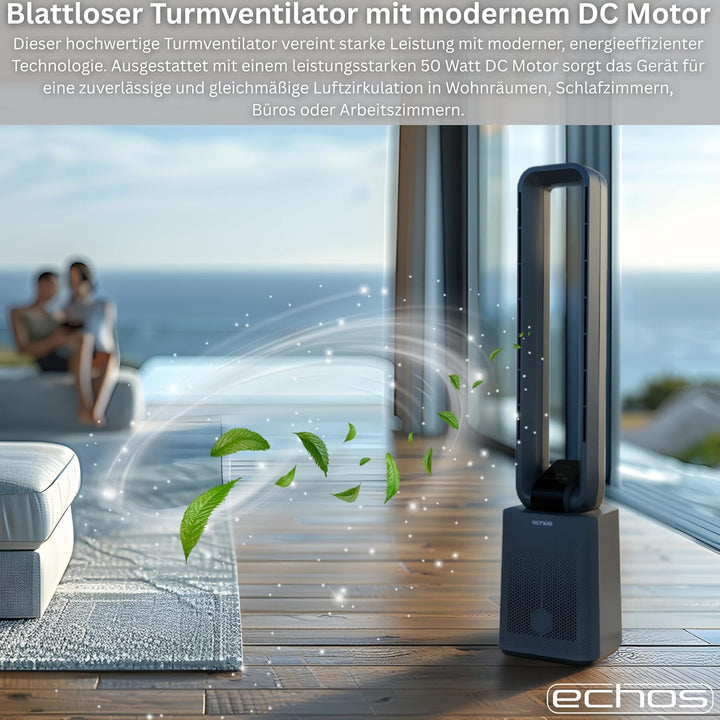 Echos® Leiser Turmventilator Standventilator energiesparend mit Fernbedienung Ventilator mit Kühlung