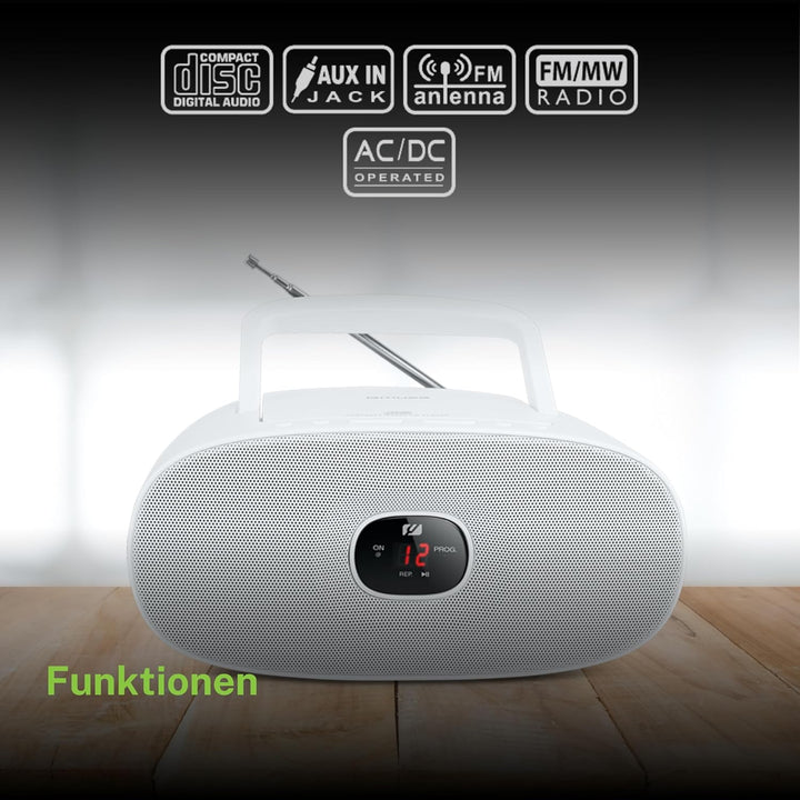 Muse MD-202 RDW Stereo UKW-Radio mit CD-Player (LED Display, Repeat, AUX-In, Teleskopantenne) weiss,