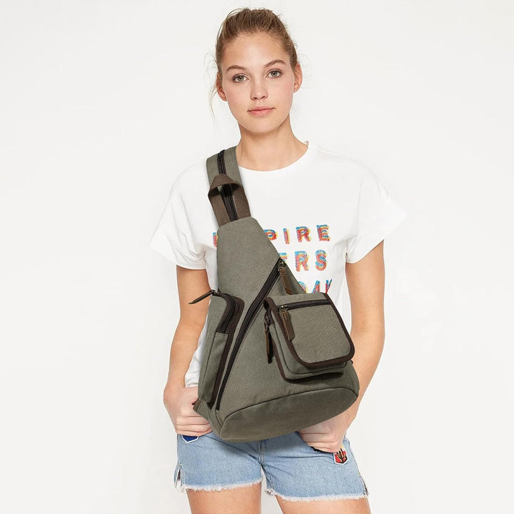 KL928 Canvas Sling Bag Herren und Damen, Crossbody Brusttasche Schulterrucksack Schultertasche Rucks