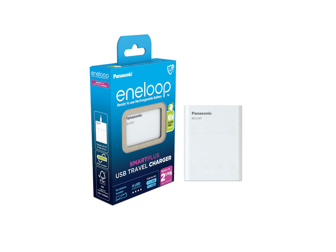 Panasonic eneloop SmartPlus USB Travel Ladegerät für 1–4 AA/AAA NI-MH-Akkus, mit USB-Anschluss und 1