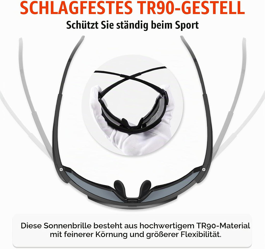 X-TIGER Fahrradbrille, UV400 mit 5 Wechselgläser,Herren Damen Sportbrille, Starker TR90 Frame,Outdoo