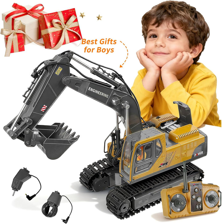 kolegend 3-in-1 Ferngesteuerter Bagger, 14-Kanal RC Bagger Spielzeug mit DREI Metallköpfen, 680° Dre