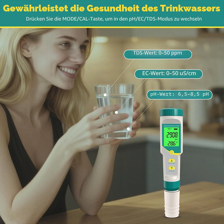 7in1 PH Messgerät Wasser, TDS, ORP, Salz, Temp - PH Wert Messgerät, ein praktisches tragbares Messge