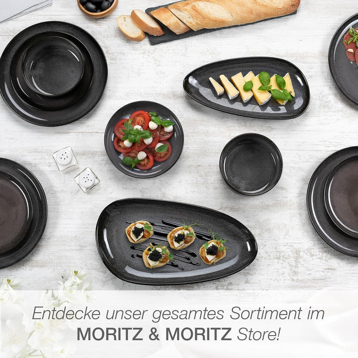 Moritz & Moritz VIDA Servierteller Set Anthrazit - 2x Grosse Teller aus hochwertigem Porzellan, Mode
