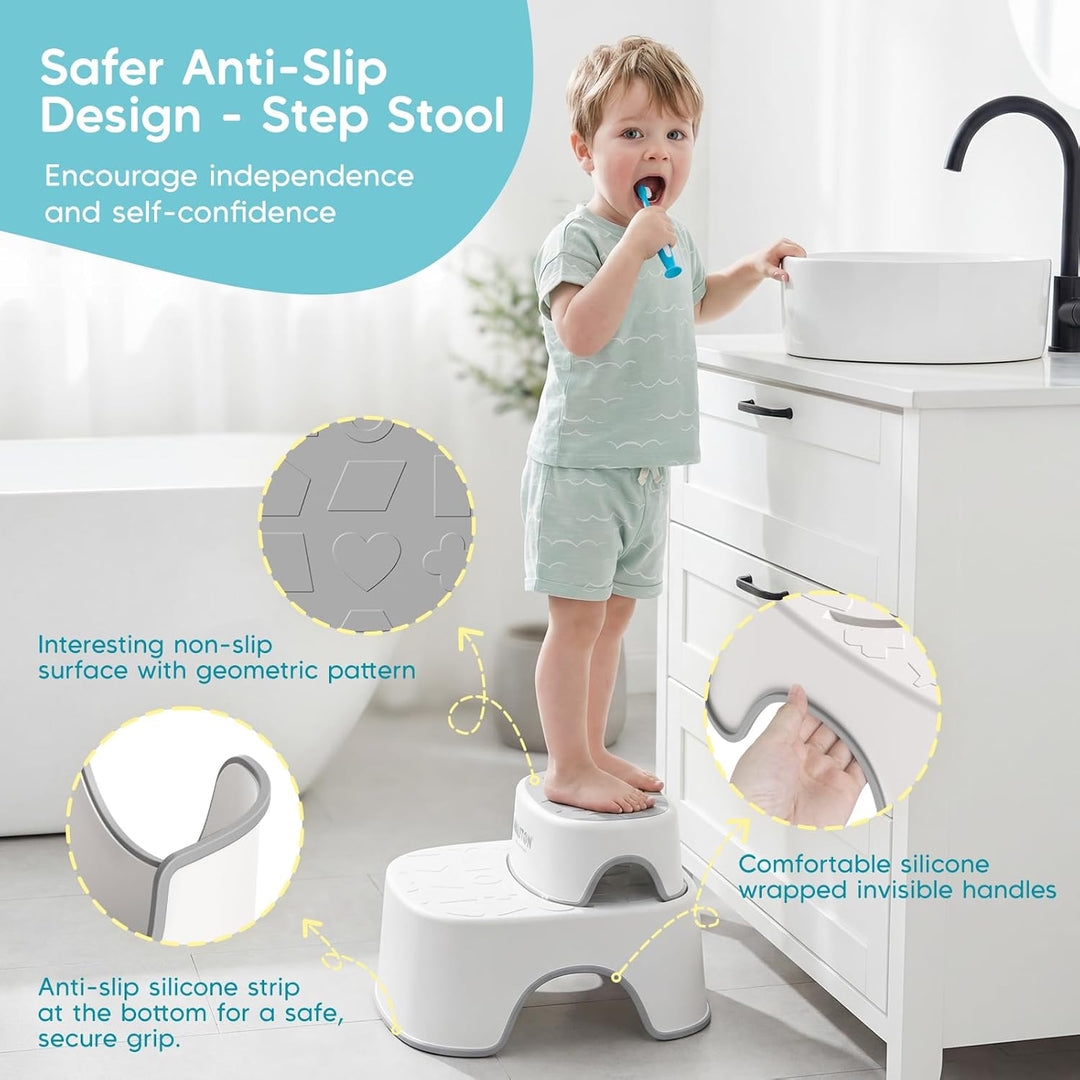 Maliton Toilettensitz Kinder mit 2-stufiger Tritthocker für Kinder 1-8 Jahren, Kindertoilettenkorb m