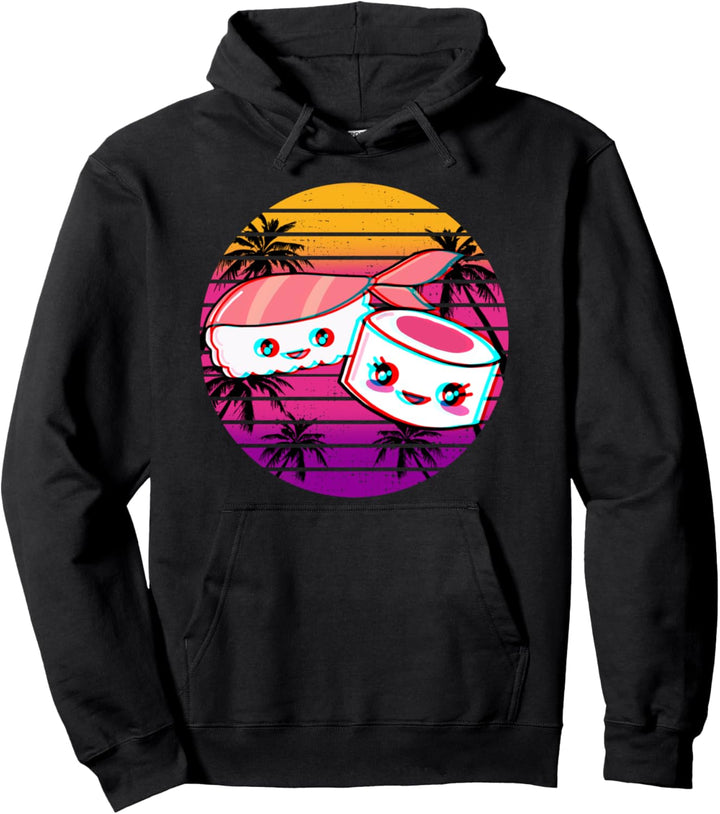 Kawaii Sushi Nigiri Maki Japanese Food Vaporwave Aesthetic Pullover Hoodie