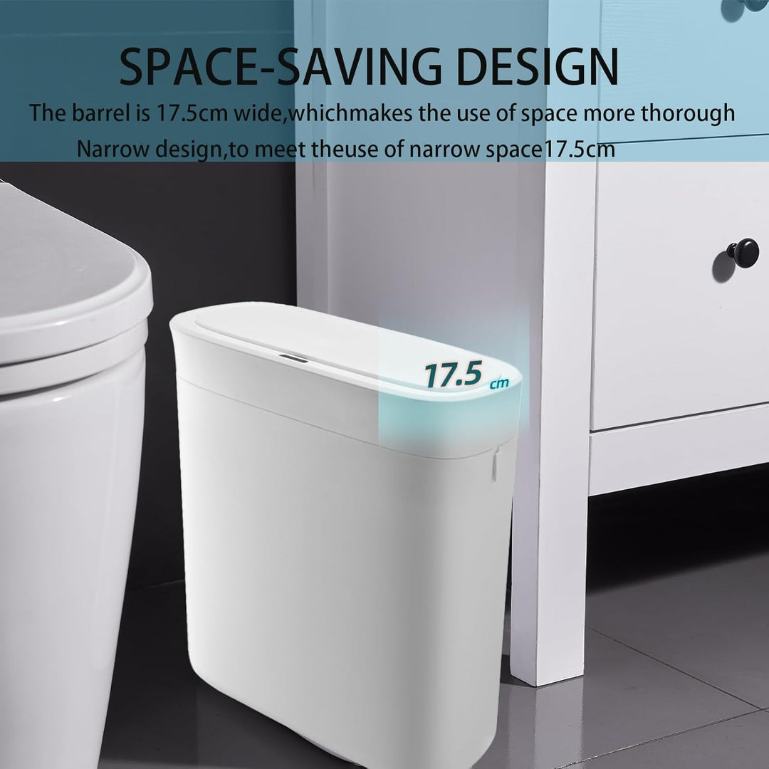 Automatischer Badezimmer Mülleimer mit Deckel, 12l Sensor, Schlank, Schmal, aus Kunststoff, Wasserdi