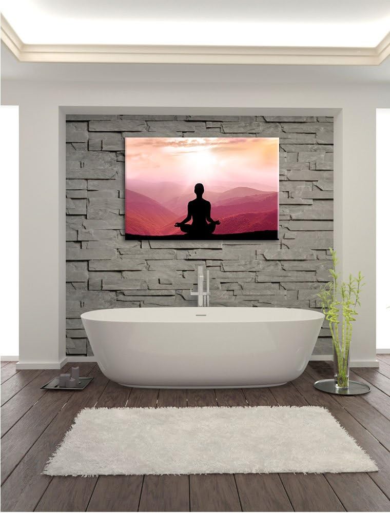 Pixxprint Meditierender Mensch in den Bergen als Leinwandbild/Grösse: 100x70 cm/Wandbild/Kunstdruck/