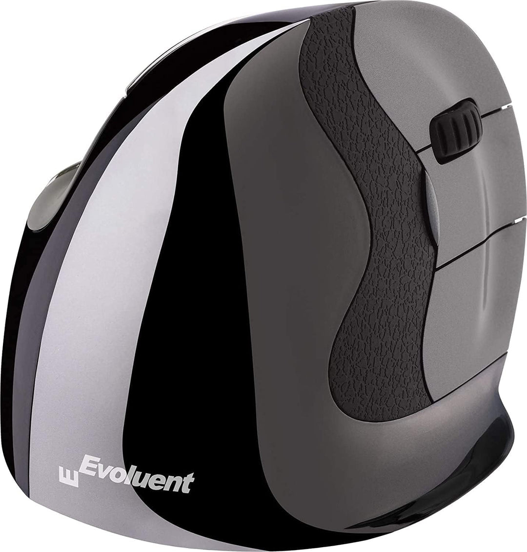 Evoluent VerticalMouse D Kabellose USB Maus für Rechtshänder, Grösse M, VMDMW, Schwarz, Silber, Grau