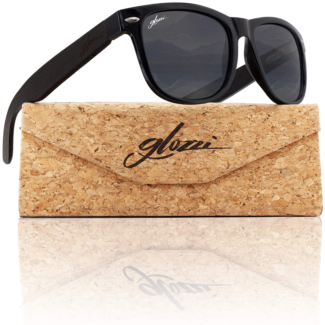 glozzi Sonnenbrille Herren und Damen Holz Polarisiert UV400 mit Holzbügeln und Brillenetui aus Kork
